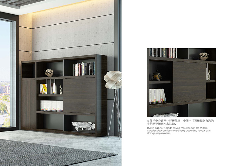 文件柜全身采用中纖板基材，中間門板可以根據(jù)自己的需求隨意左右移動